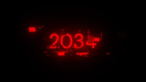 3D rendering 2034 text with screen effects of technological glitches Foto stock