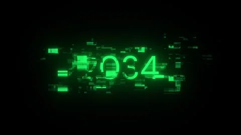 3D rendering 2034 text with screen effects of technological glitches Stock Photos