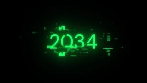 3D rendering 2034 text with screen effects of technological glitches Foto stock