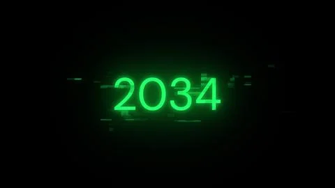 3D rendering 2034 text with screen effects of technological glitches 스톡 사진