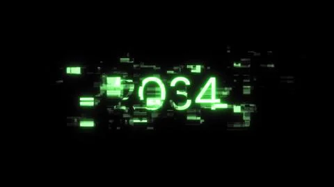 3D rendering 2034 text with screen effects of technological glitches Foto stock