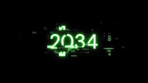 3D rendering 2034 text with screen effects of technological glitches Foto stock