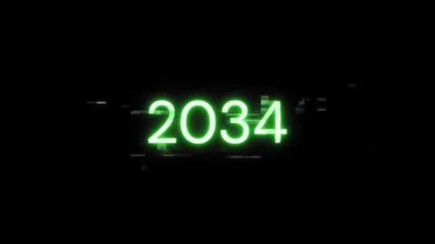 3D rendering 2034 text with screen effects of technological glitches Foto stock