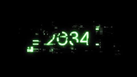 3D rendering 2034 text with screen effects of technological glitches Foto stock