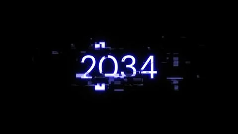 3D rendering 2034 text with screen effects of technological glitches 스톡 사진