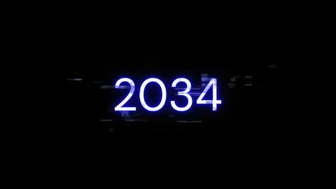 3D rendering 2034 text with screen effects of technological glitches Stock Photos