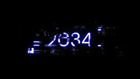3D rendering 2034 text with screen effects of technological glitches 스톡 사진