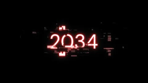 3D rendering 2034 text with screen effects of technological glitches 写真素材