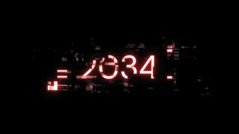 3D rendering 2034 text with screen effects of technological glitches Foto stock