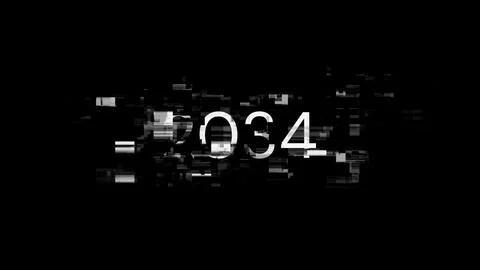 3D rendering 2034 text with screen effects of technological glitches Stock Photos