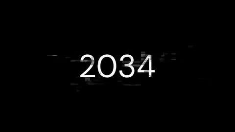 3D rendering 2034 text with screen effects of technological glitches 스톡 사진