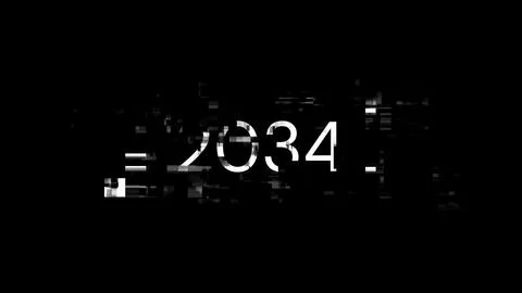 3D rendering 2034 text with screen effects of technological glitches Stock Photos