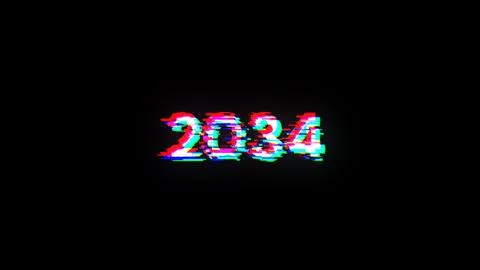 3D rendering 2034 text with screen effects of technological glitches Stock Photos