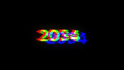 3D rendering 2034 text with screen effects of technological glitches Stock Photos