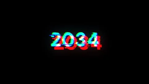 3D rendering 2034 text with screen effects of technological glitches Foto stock