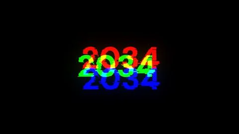 3D rendering 2034 text with screen effects of technological glitches Stock-Fotos