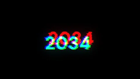 3D rendering 2034 text with screen effects of technological glitches 写真素材