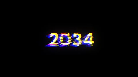 3D rendering 2034 text with screen effects of technological glitches Stock Photos