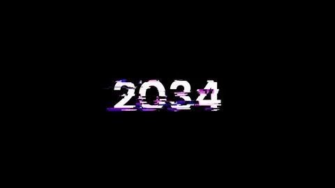 3D rendering 2034 text with screen effects of technological glitches 스톡 사진