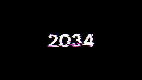 3D rendering 2034 text with screen effects of technological glitches Stock Photos