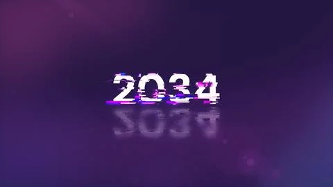 3D rendering 2034 text with screen effects of technological glitches Stock Photos