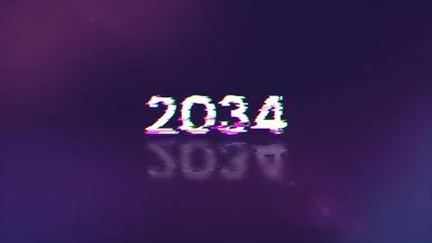 3D rendering 2034 text with screen effects of technological glitches 스톡 사진