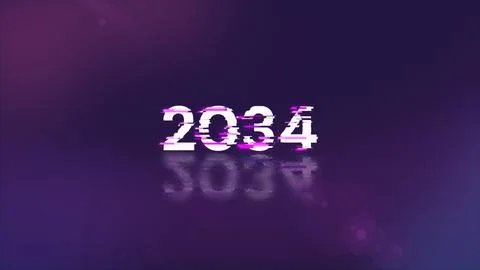 3D rendering 2034 text with screen effects of technological glitches Foto stock