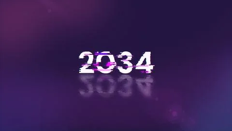 3D rendering 2034 text with screen effects of technological glitches 스톡 사진