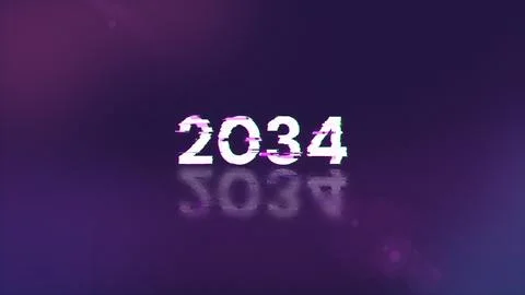 3D rendering 2034 text with screen effects of technological glitches Foto stock
