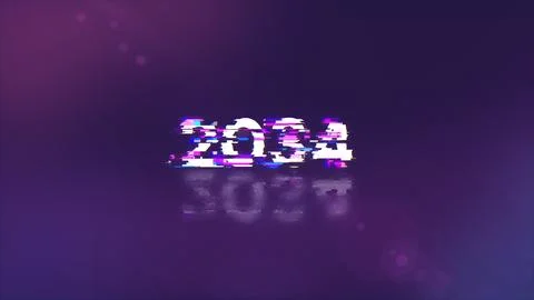 3D rendering 2034 text with screen effects of technological glitches Stock-Fotos