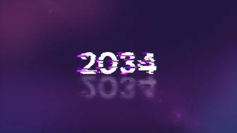3D rendering 2034 text with screen effects of technological glitches Foto stock