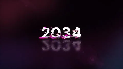 3D rendering 2034 text with screen effects of technological glitches 스톡 사진
