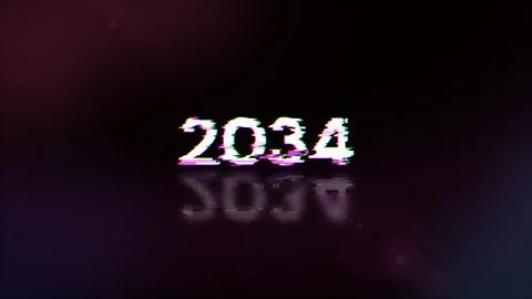 3D rendering 2034 text with screen effects of technological glitches 写真素材