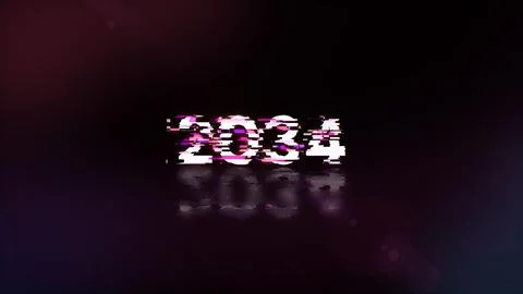 3D rendering 2034 text with screen effects of technological glitches 스톡 사진