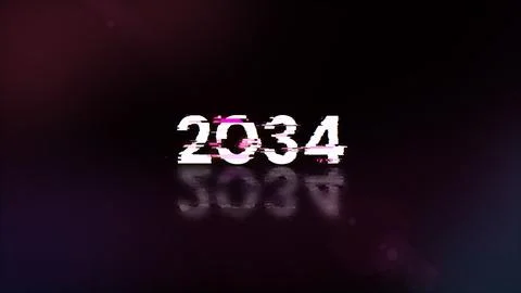 3D rendering 2034 text with screen effects of technological glitches Foto stock