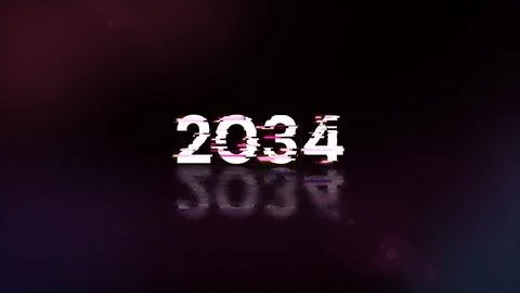 3D rendering 2034 text with screen effects of technological glitches Stock Photos