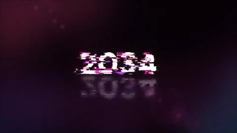3D rendering 2034 text with screen effects of technological glitches 스톡 사진