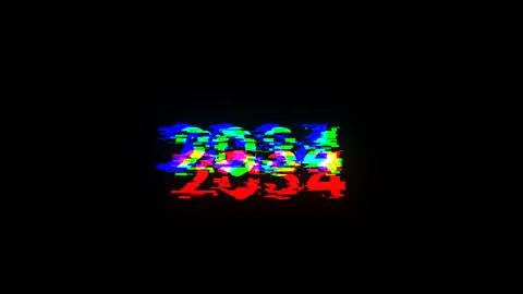 3D rendering 2034 text with screen effects of technological glitches Stock Photos
