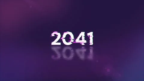 3D rendering 2041 text with screen effects of technological glitches Stock Photos