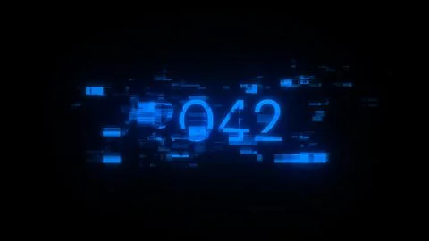 3D rendering 2042 text with screen effects of technological glitches Foto stock