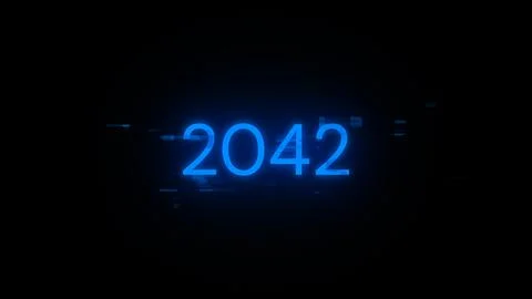 3D rendering 2042 text with screen effects of technological glitches 스톡 사진
