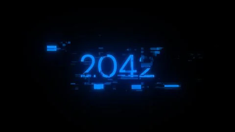 3D rendering 2042 text with screen effects of technological glitches Foto stock