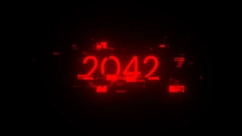 3D rendering 2042 text with screen effects of technological glitches 写真素材