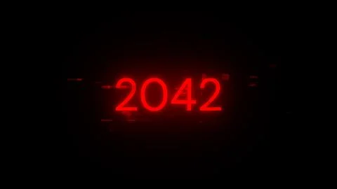 3D rendering 2042 text with screen effects of technological glitches Foto stock