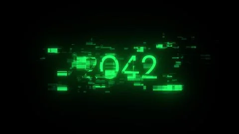 3D rendering 2042 text with screen effects of technological glitches Foto stock