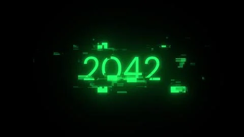 3D rendering 2042 text with screen effects of technological glitches Stock Photos