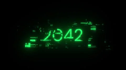 3D rendering 2042 text with screen effects of technological glitches 스톡 사진