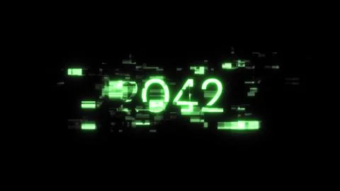 3D rendering 2042 text with screen effects of technological glitches 스톡 사진