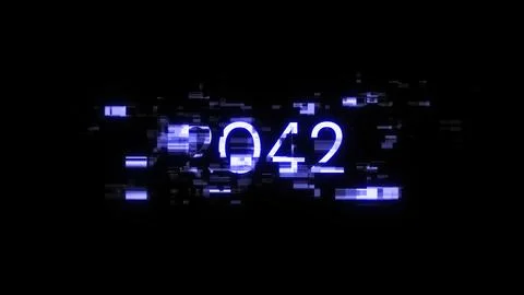 3D rendering 2042 text with screen effects of technological glitches 写真素材