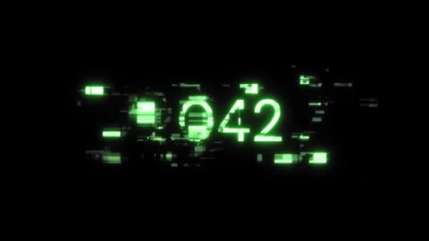 3D rendering 2042 text with screen effects of technological glitches 스톡 사진